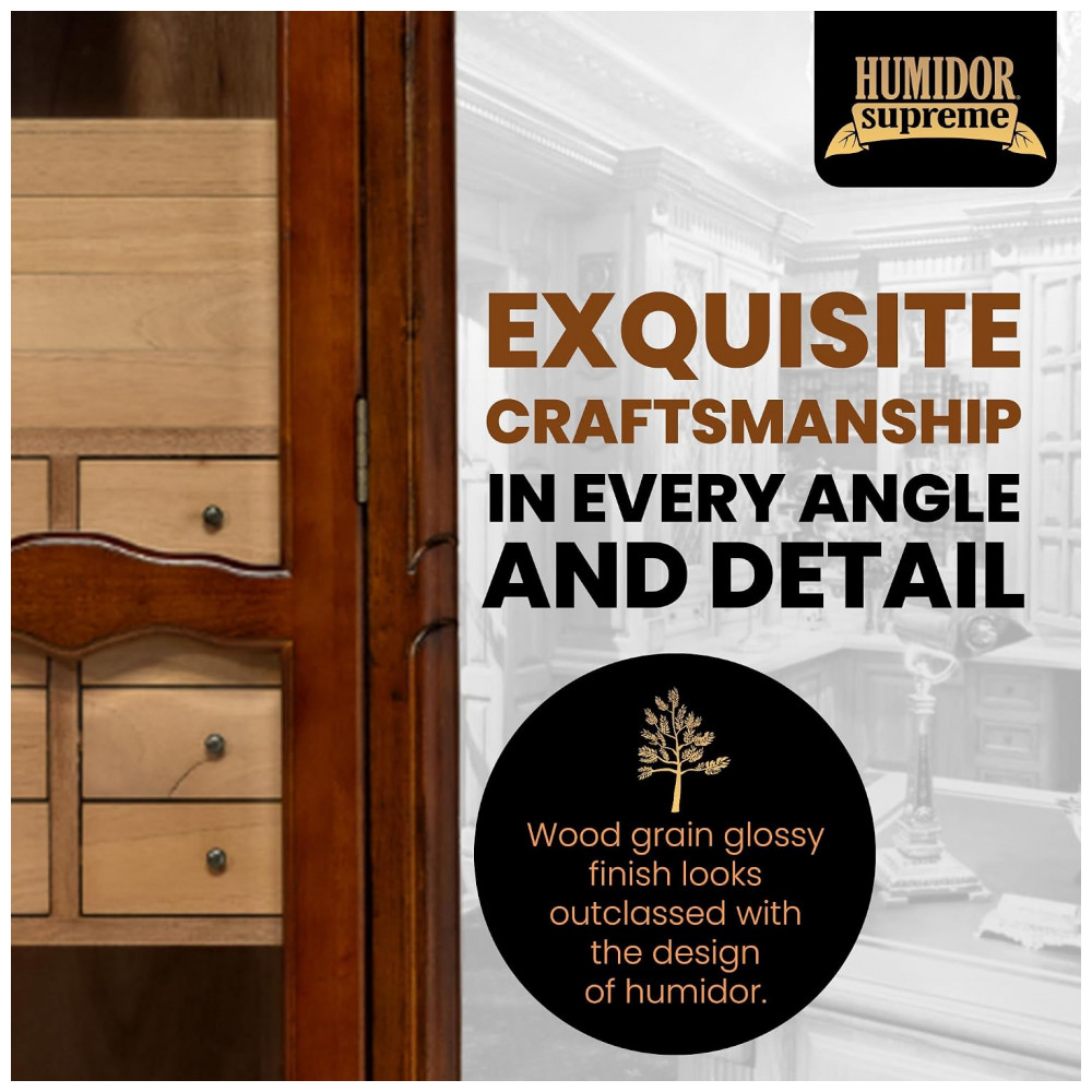 Humidor Armário Quality Importers Humidor Supreme Antique Tower 3000 Charutos Porta de Vidro Cedro Espanhol 183 cm