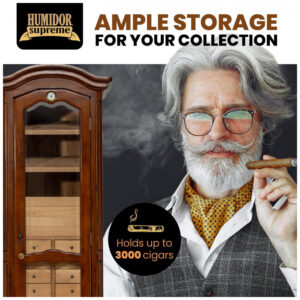 Humidor Armário Quality Importers Humidor Supreme Antique Tower 3000 Charutos Porta de Vidro Cedro Espanhol 183 cm