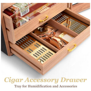 Humidor Marvero Preto Cedro 300 Charutos Higrômetro Digital Gavetas