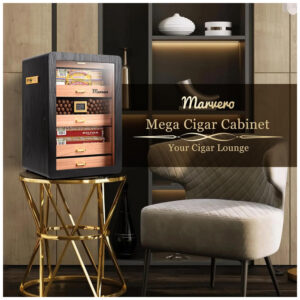 Humidor Marvero Preto Cedro 300 Charutos Higrômetro Digital Gavetas