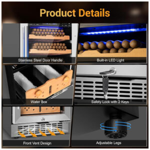Humidor Elétrico Velieta Aço Inoxidável Controle Digital Temperatura 115V