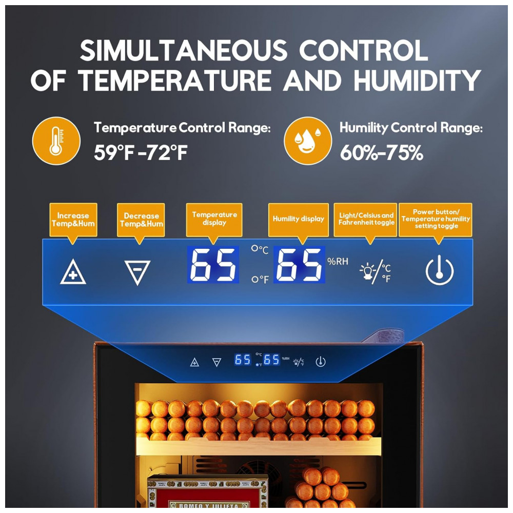 Humidor Elétrico Tylza Marrom 50L com Controle Automático de Temperatura e Umidade 115V