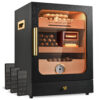 Humidor KingChii Preto com LED Sistema 3 Cores e Gaveta Cedro Espanhol 100 Charutos