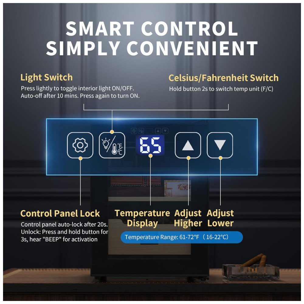 Humidor Elétrico NEEDONE 33L com Aquecimento e Refrigeração Preto 110V Controle Touch