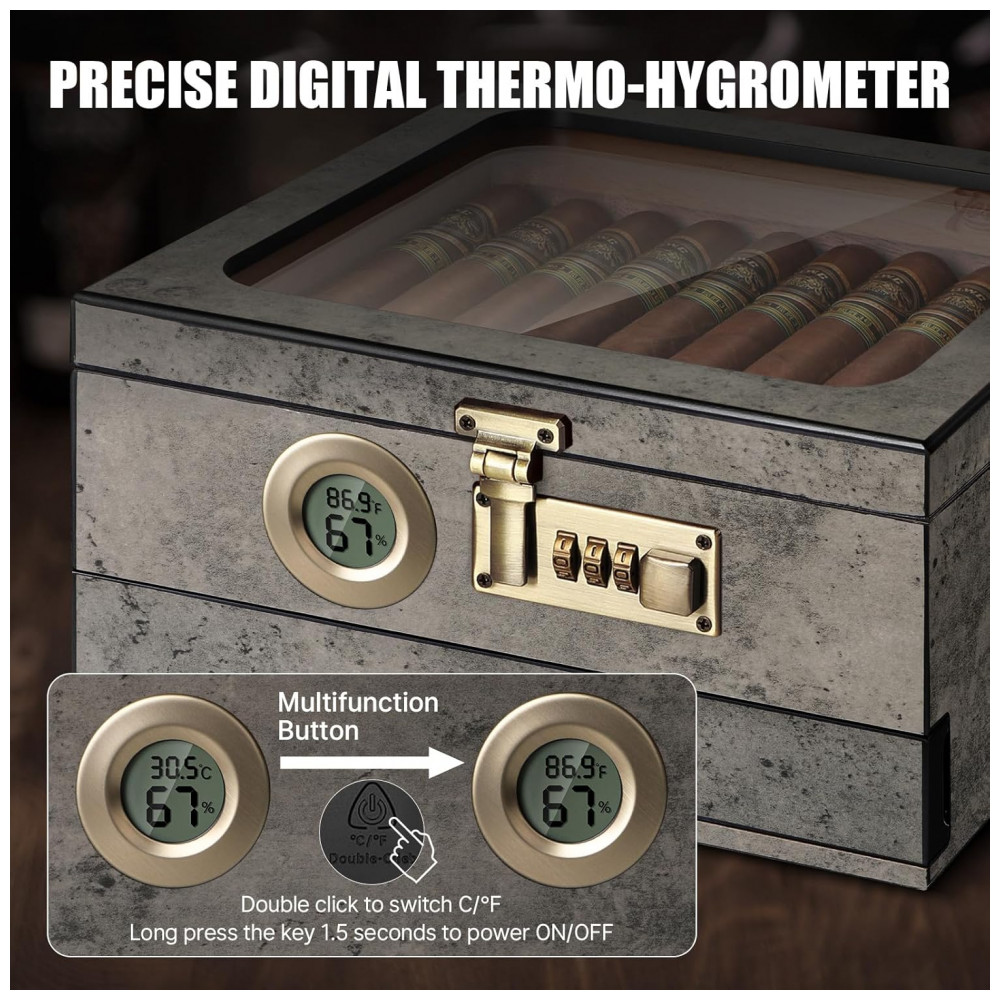 Umidor Digital Tesonway para 20 45 Charutos Controle Preciso de Umidade e Temperatura