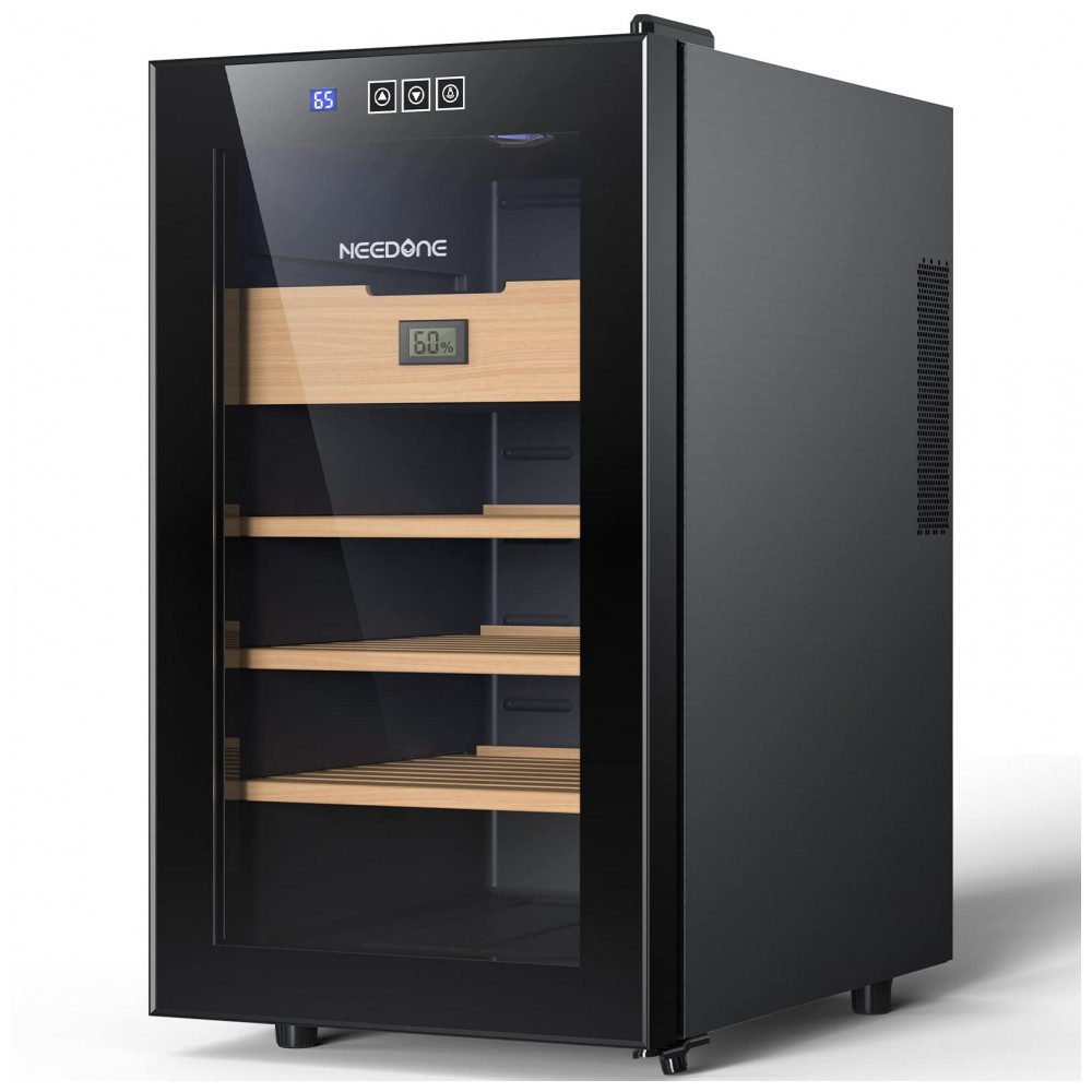 Humidor Elétrico NEEDONE Preto 48L Resfriamento e Aquecimento Madeira Cedro Espanhol 120V