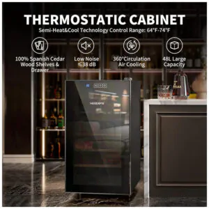 Humidor Elétrico NEEDONE Preto 48L Resfriamento e Aquecimento Madeira Cedro Espanhol 120V