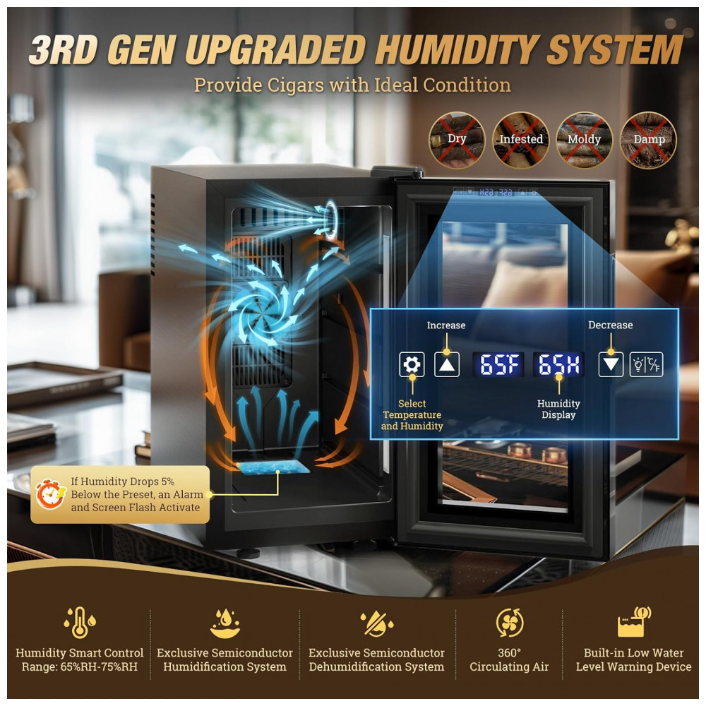 Umidor Elétrico NEEDONE 23L Pro 1S Preto Controle Inteligente 150 Charutos 110V