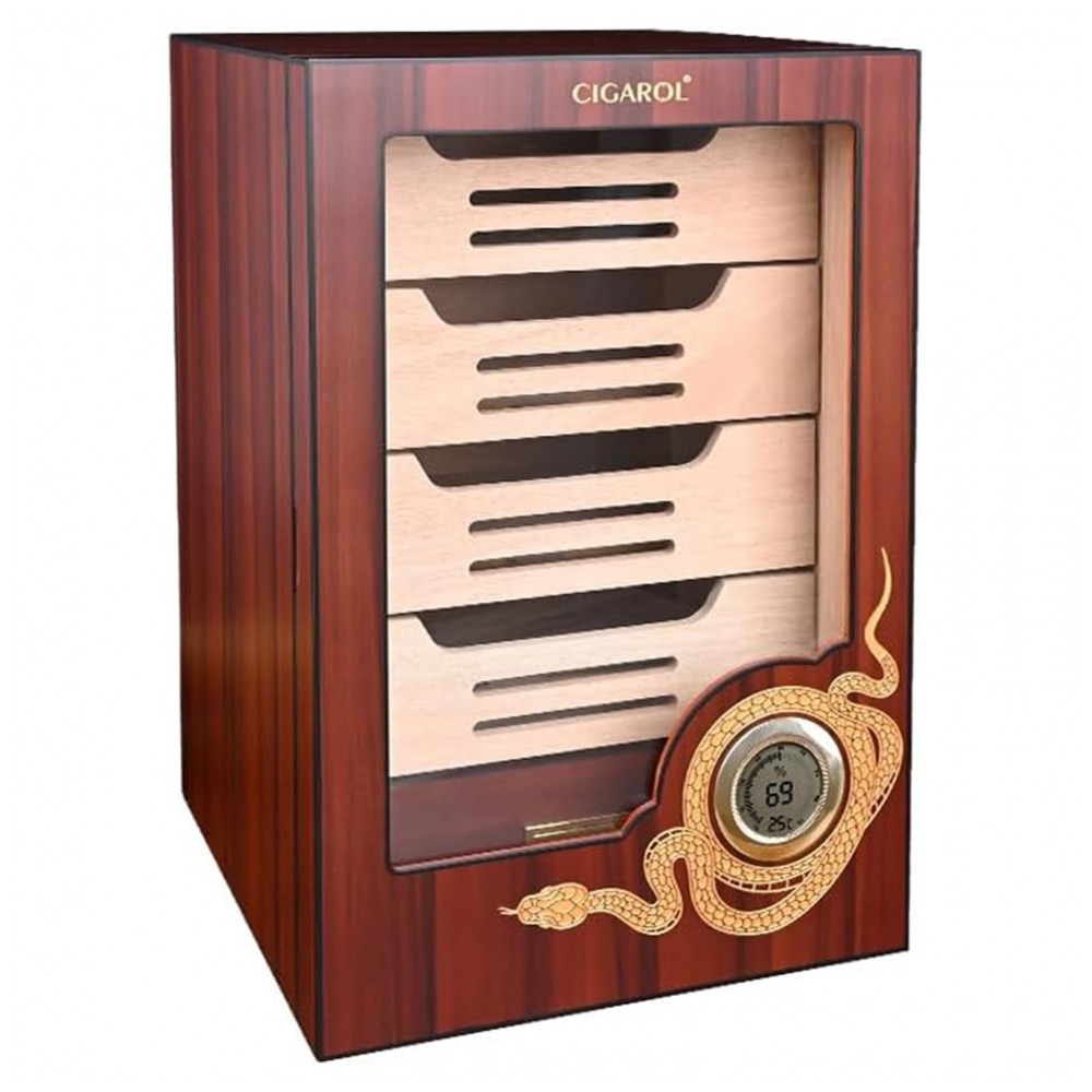 Umidor de Charutos Cigarol Marrom Madeira Cedro 4 Níveis Higrômetro Digital 100 150 Charutos