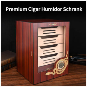 Umidor de Charutos Cigarol Marrom Madeira Cedro 4 Níveis Higrômetro Digital 100 150 Charutos