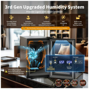 Humidor Elétrico NEEDONE 16L Preto Sistema Controle Inteligente Madeira Cedro Espanhol 110V