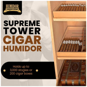Humidor Torre Humidor Supreme Preto com Prateleiras Ajustáveis Capacidade 3000 Charutos