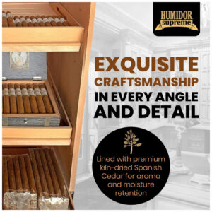 Humidor Torre Humidor Supreme Preto com Prateleiras Ajustáveis Capacidade 3000 Charutos
