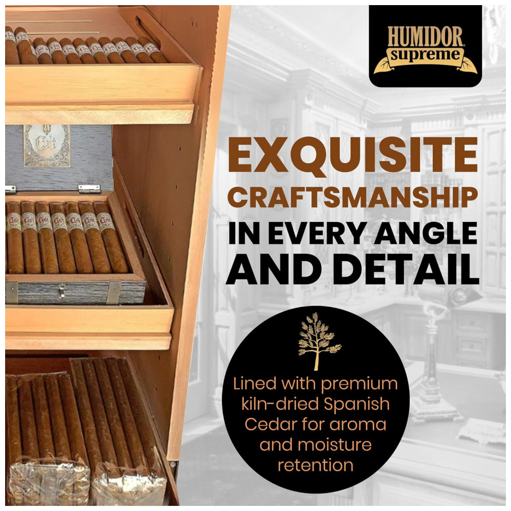 Humidor Torre Humidor Supreme Preto com Prateleiras Ajustáveis Capacidade 3000 Charutos