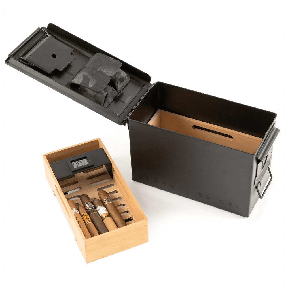 Humidor Case Elegance Smoke Can 50Cal Preto Militar Cedro Espanhol 30 40 Charutos