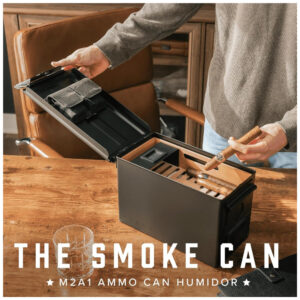 Humidor Case Elegance Smoke Can 50Cal Preto Militar Cedro Espanhol 30 40 Charutos