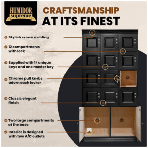 Humidor Supreme Locker Pequeno para 5.000 Charutos com 14 Compartimentos Trancáveis e Interior em Cedro Espanhol