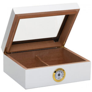 Humidor Capri Quality Importers Branco Tampa Vidro Temperado Higrômetro Brass 25 50 Charutos