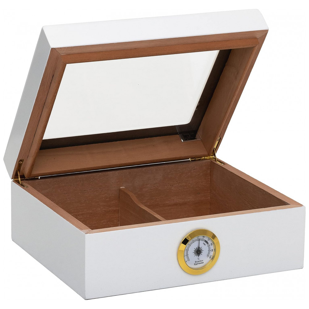 Humidor Capri Quality Importers Branco Tampa Vidro Temperado Higrômetro Brass 25 50 Charutos