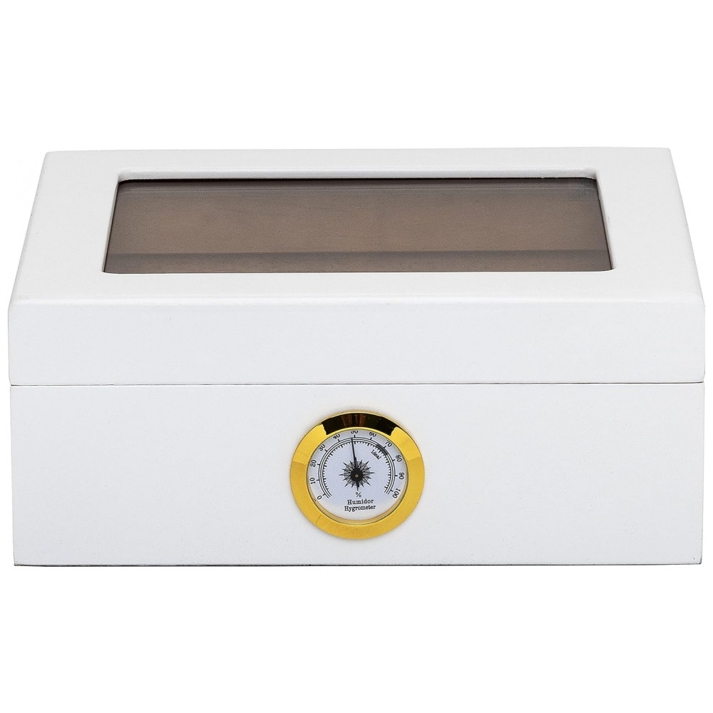 Humidor Capri Quality Importers Branco Tampa Vidro Temperado Higrômetro Brass 25 50 Charutos
