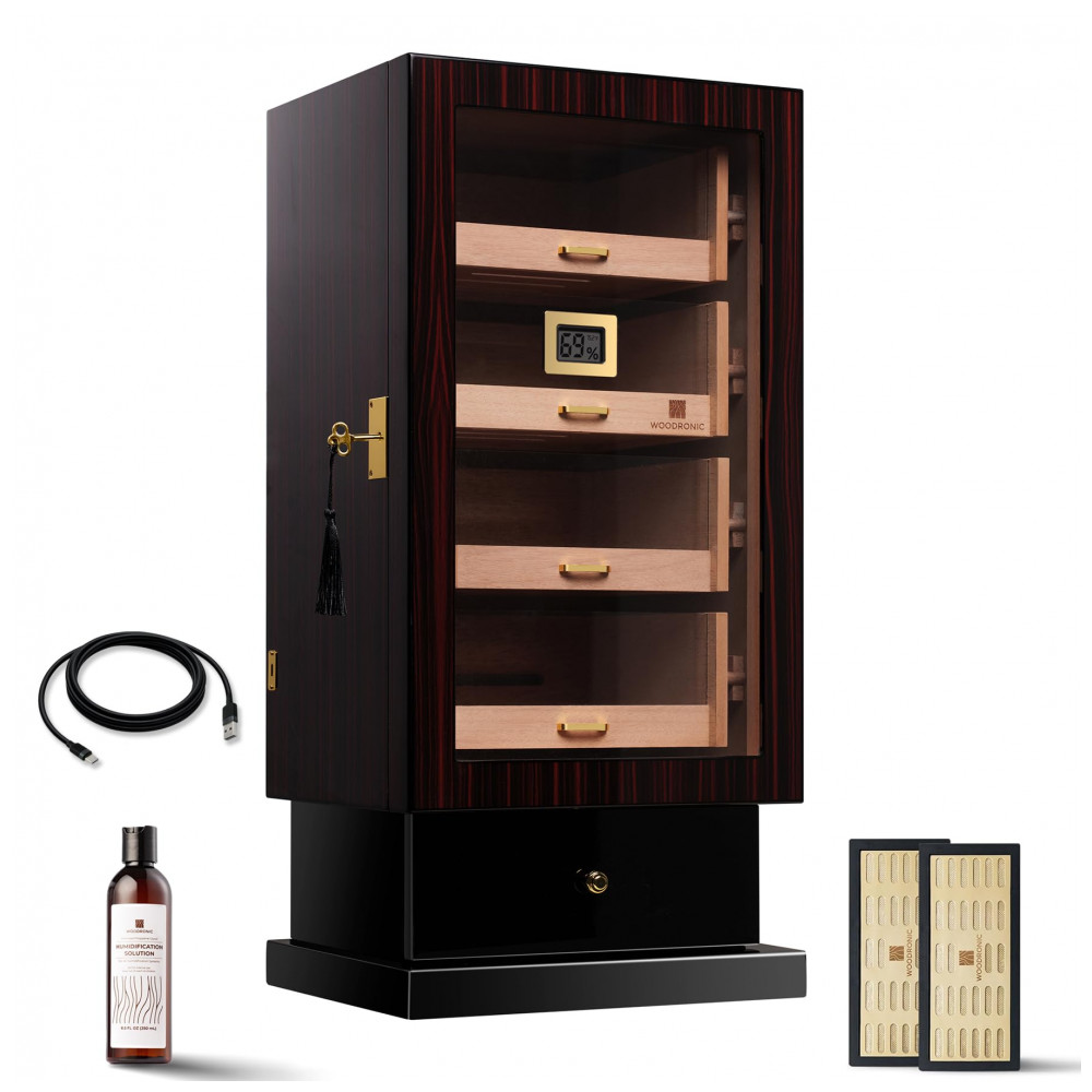Humidor para Charutos Woodronic Ébano 200 250 Charutos Cedro Espanhol com Gavetas