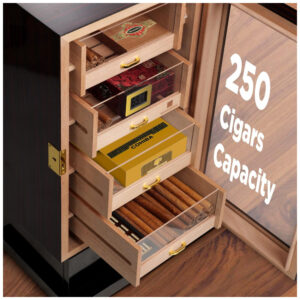 Humidor para Charutos Woodronic Ébano 200 250 Charutos Cedro Espanhol com Gavetas