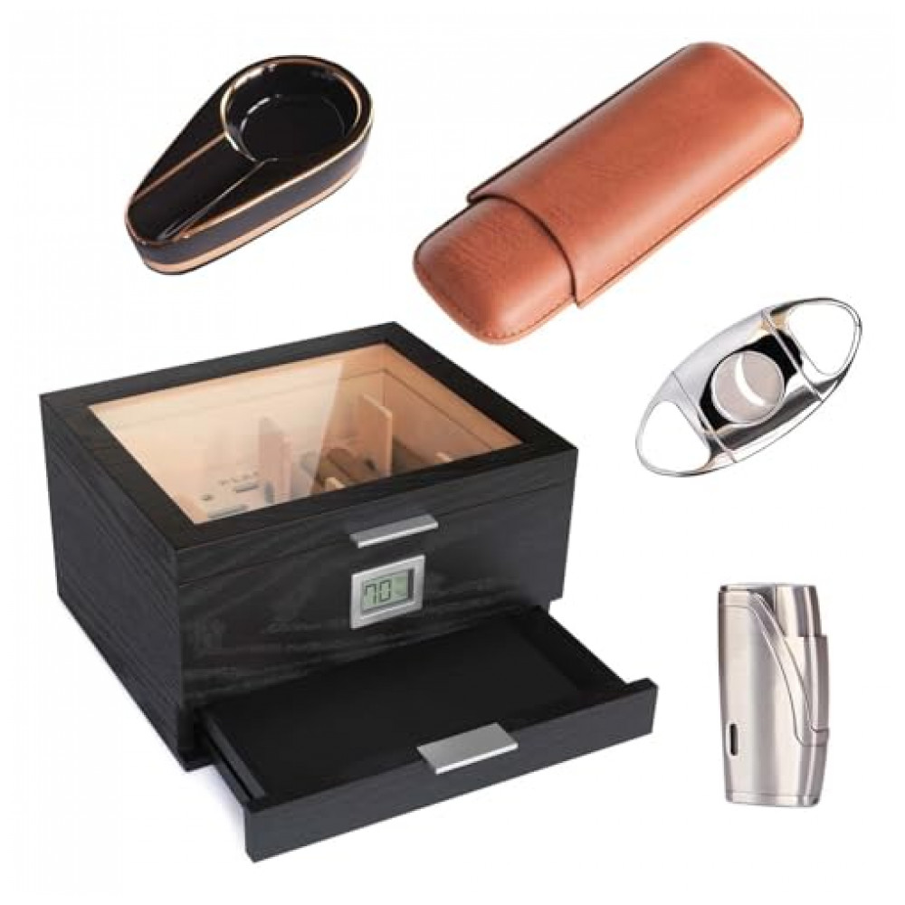 Humidor Klaro Mill Case Elegance Preto Design Moderno Sistema Peg Modular Gaveta de Acessórios Kit Completo