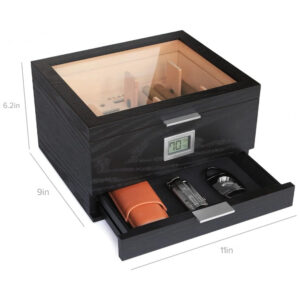 Humidor Klaro Mill Case Elegance Preto Design Moderno Sistema Peg Modular Gaveta de Acessórios Kit Completo