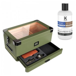Umidificador de Charutos Humidor Case Elegance Military com Tampa de Vidro, Forro de Cedro e Bandeja Superior