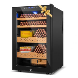 Humidor Elétrico Velieta Preto 70L 400 Charutos Controle Digital Temperatura Umidade Prateleiras Cedro Espanhol Trava Segurança 115V