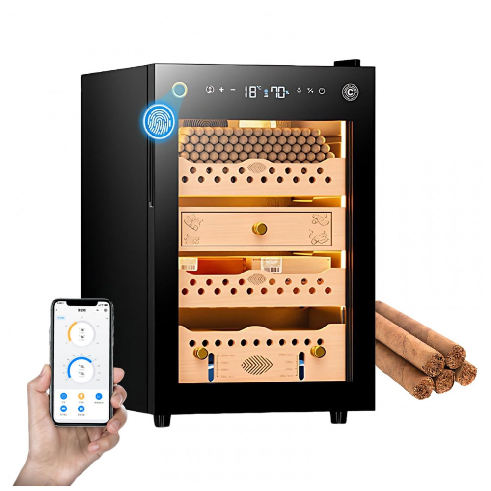 Humidor para Cigarros PRECISTECH Preto WiFi 200 Unidades com Trava Digital e Sistema Climático 240V