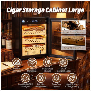 Humidor para Cigarros PRECISTECH Preto WiFi 200 Unidades com Trava Digital e Sistema Climático 240V