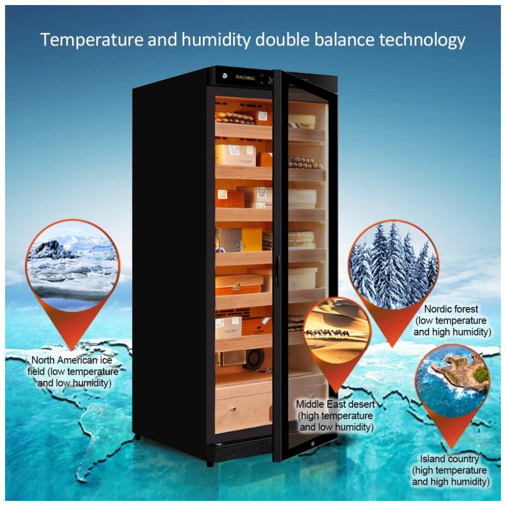 Gabinete Humidor Raching Piano Preto 330L para Charutos com Controle de Temperatura e Umidade 110V