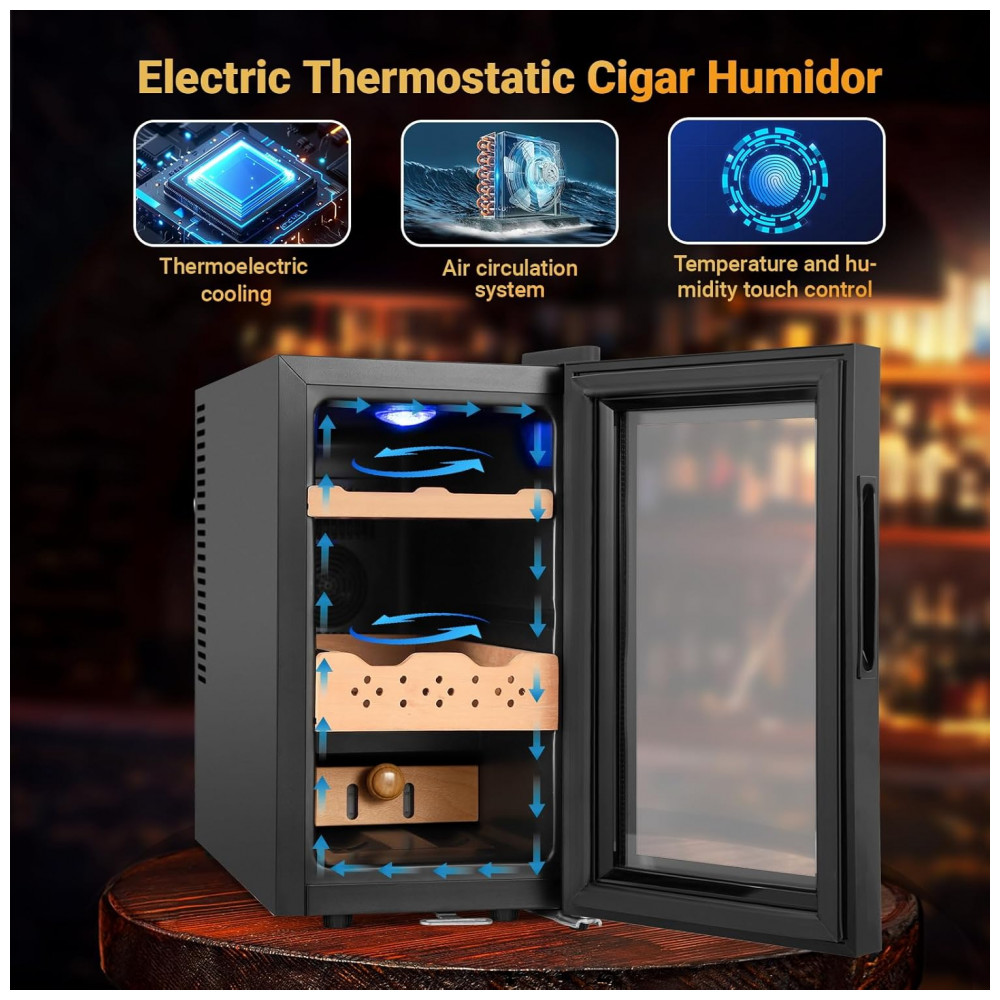 Humidor Elétrico Velieta Preto 25L Capacidade 200 Charutos Controle Digital 115V