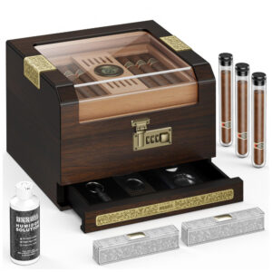 Humidor para Charutos DXXULL Tampa Transparente Madeira Cedro 45 50 Charutos Com Trava Combinação