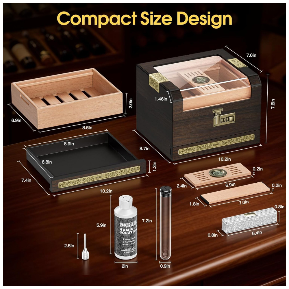 Humidor para Charutos DXXULL Tampa Transparente Madeira Cedro 45 50 Charutos Com Trava Combinação