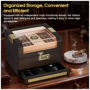 Humidor para Charutos DXXULL Tampa Transparente Madeira Cedro 45 50 Charutos Com Trava Combinação